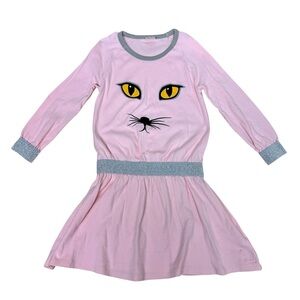 Baobab Collection Long Sleeve Kids Pink and Gray Cat Dress
